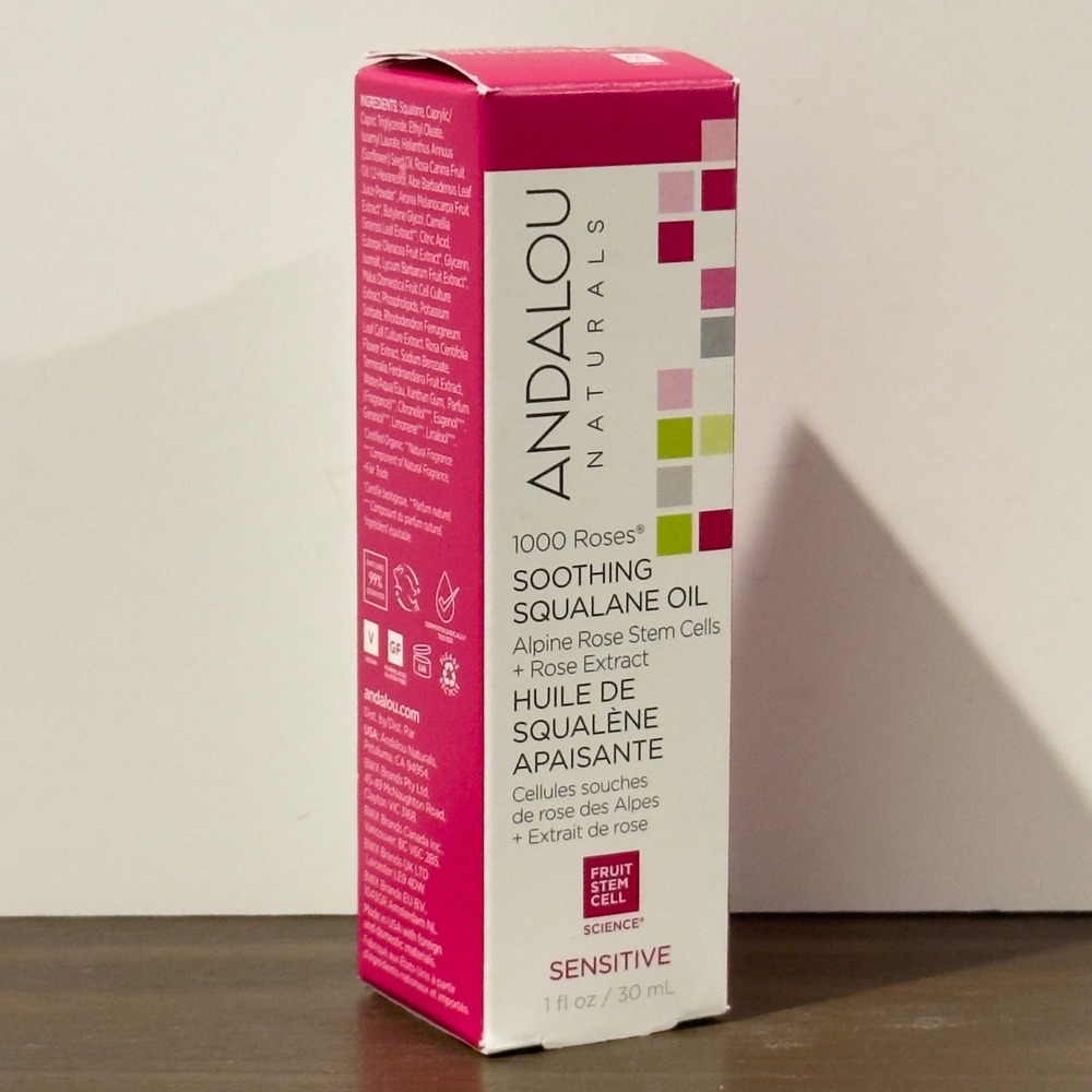 Andalou Naturals 1000 Roses Soothing Squalane Oil Sensitive Skin 1oz 30mL NEW